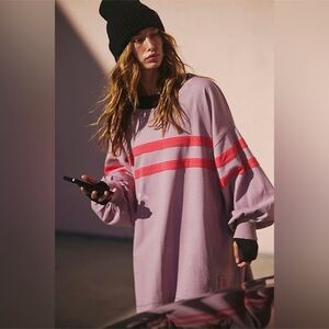 FP Movement Vanilla Fig Lavender Pink Stripe Post Up Layer Sweatshirt Size Large